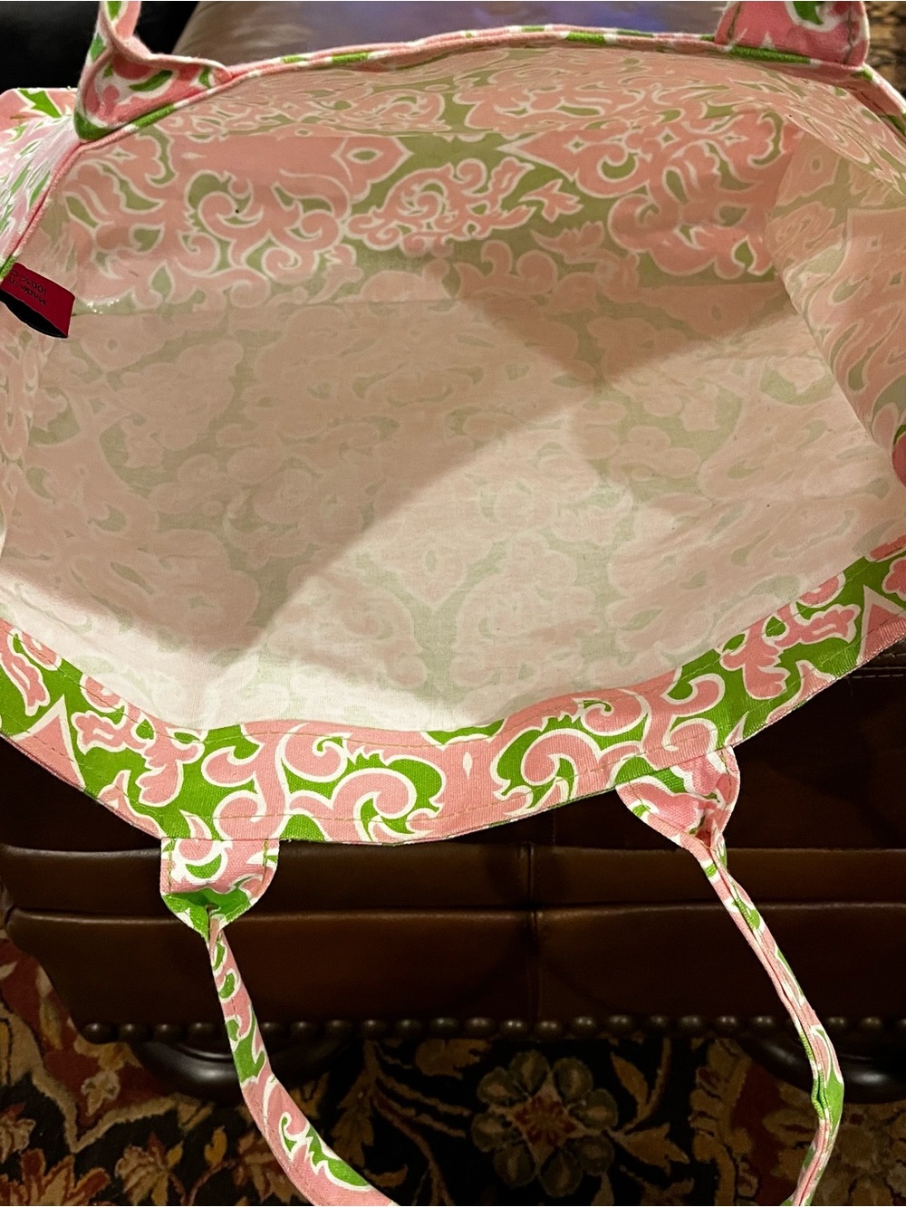 Buckhead Betties Patterned Pink and Green Canvas Tote Bag - Picture 2 of 5